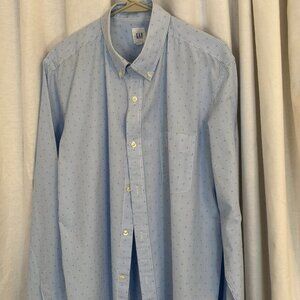 *Gap blue and white pinstriped patterned button down long sleeve shirt top XL